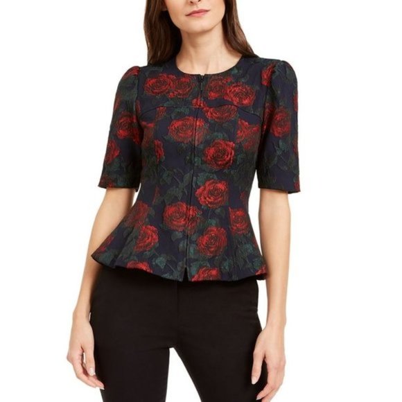 Nanette Lepore Rose Brocade Peplum Top - Picture 1 of 10
